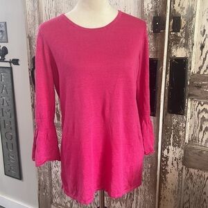 TALBOTS LINEN SWEATER STYLE TOP SZ MED BELL SLEEVES BARBIE PINK